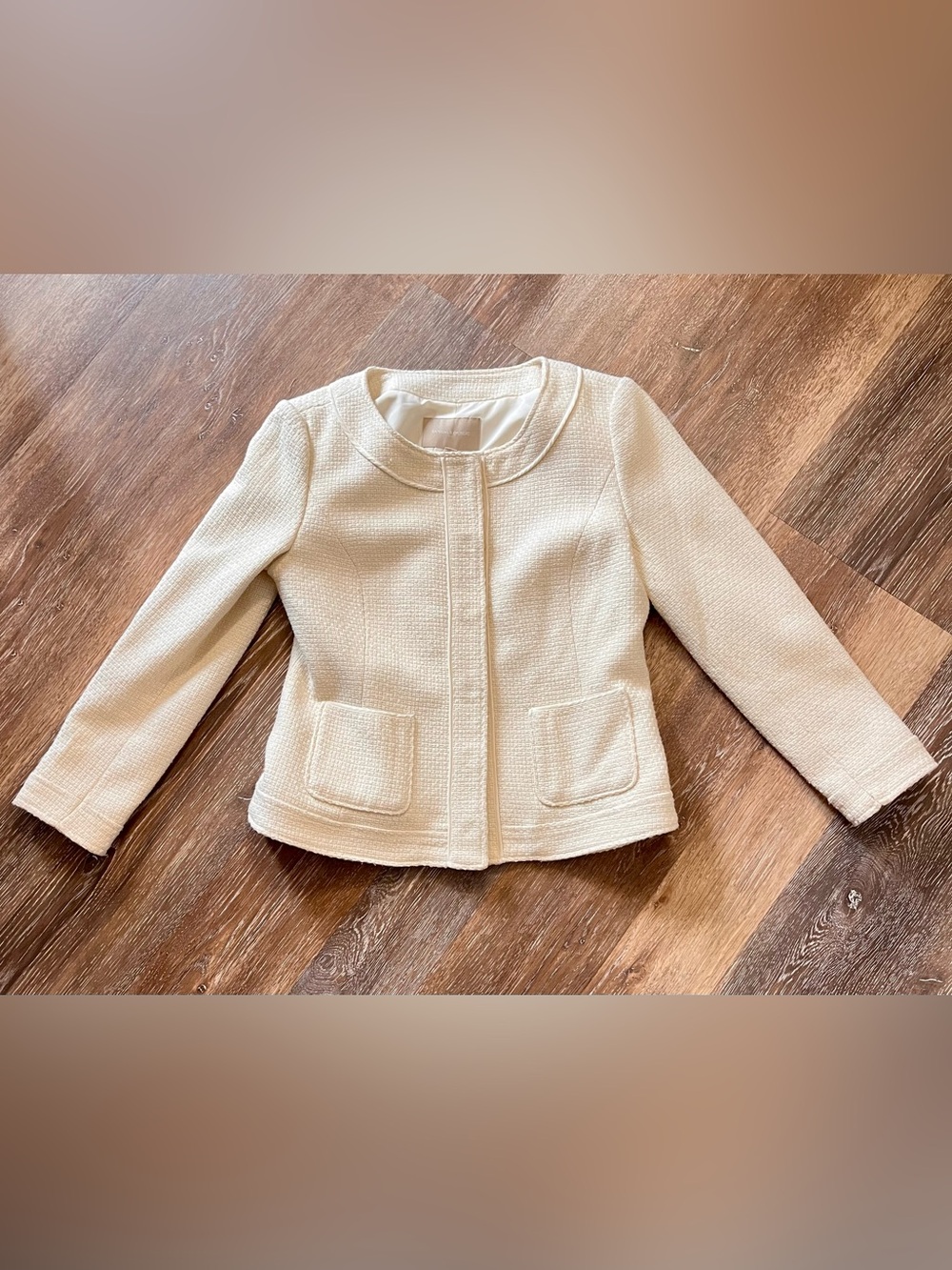 Banana Republic Ivory Textured Tweed Jacket Women’s Sz 6  Career Blazer